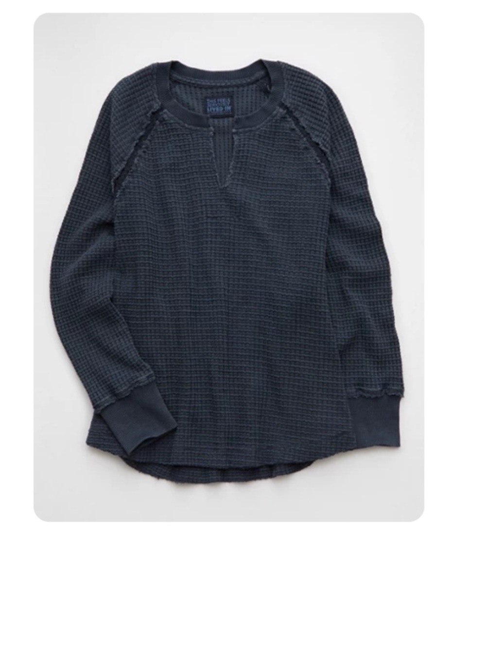 American Eagle Outfitters Black Waffle-Knit Notch Pullover